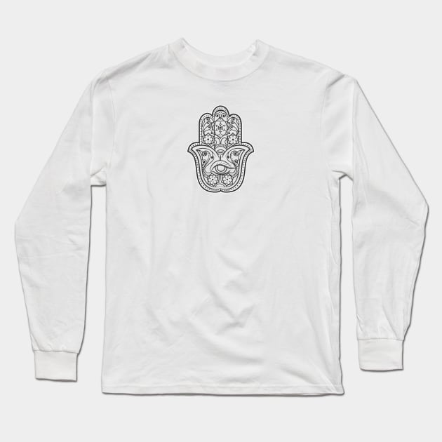 Hamsa Hand amulet. Hand of Fatima Long Sleeve T-Shirt by CatCoconut-Art